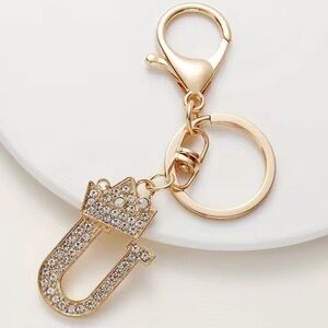 Fashion Key Chain English Alphabet letter U Metal & Rhinestone gold